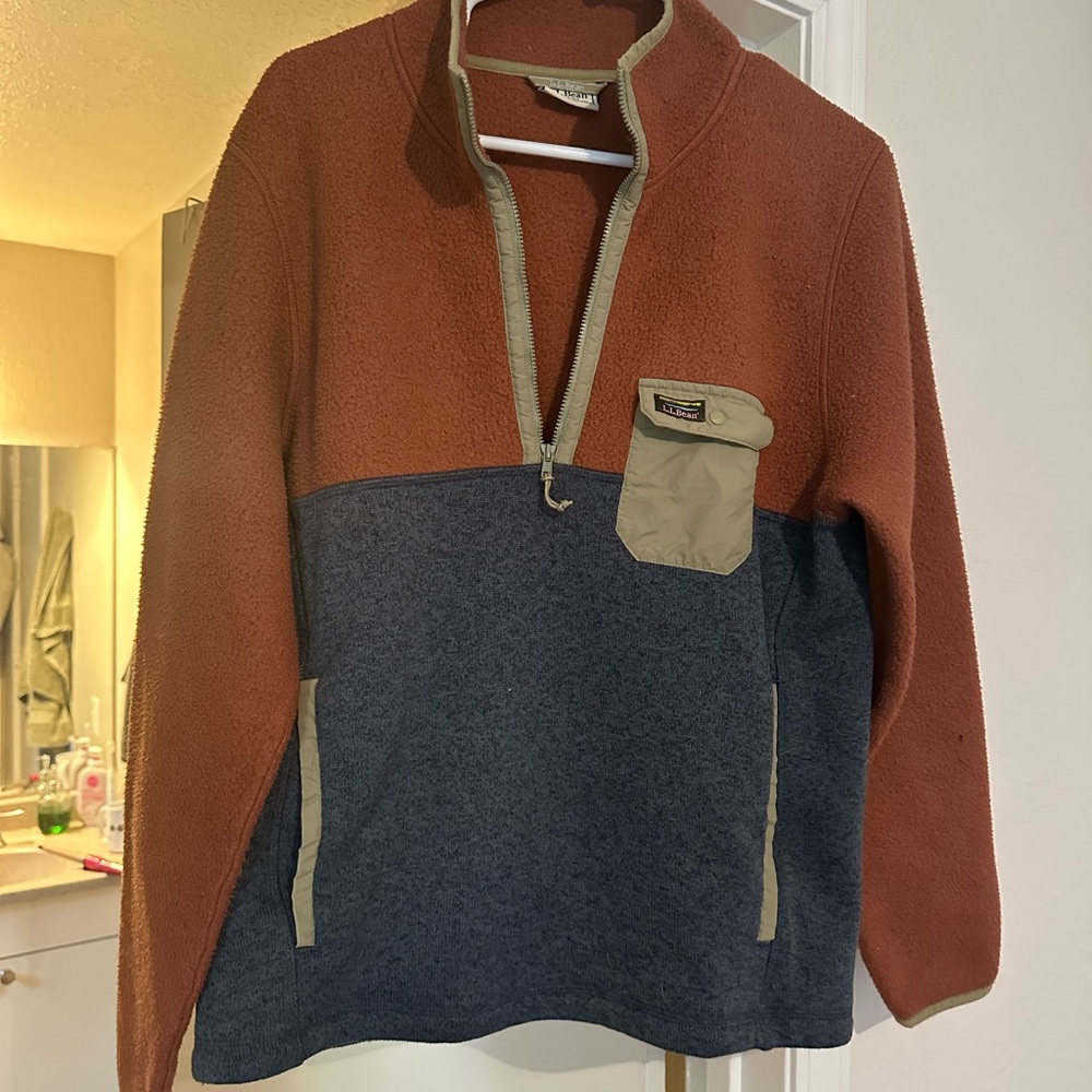L.L. Bean Men's Zip Up Sweater - Rust and Navy